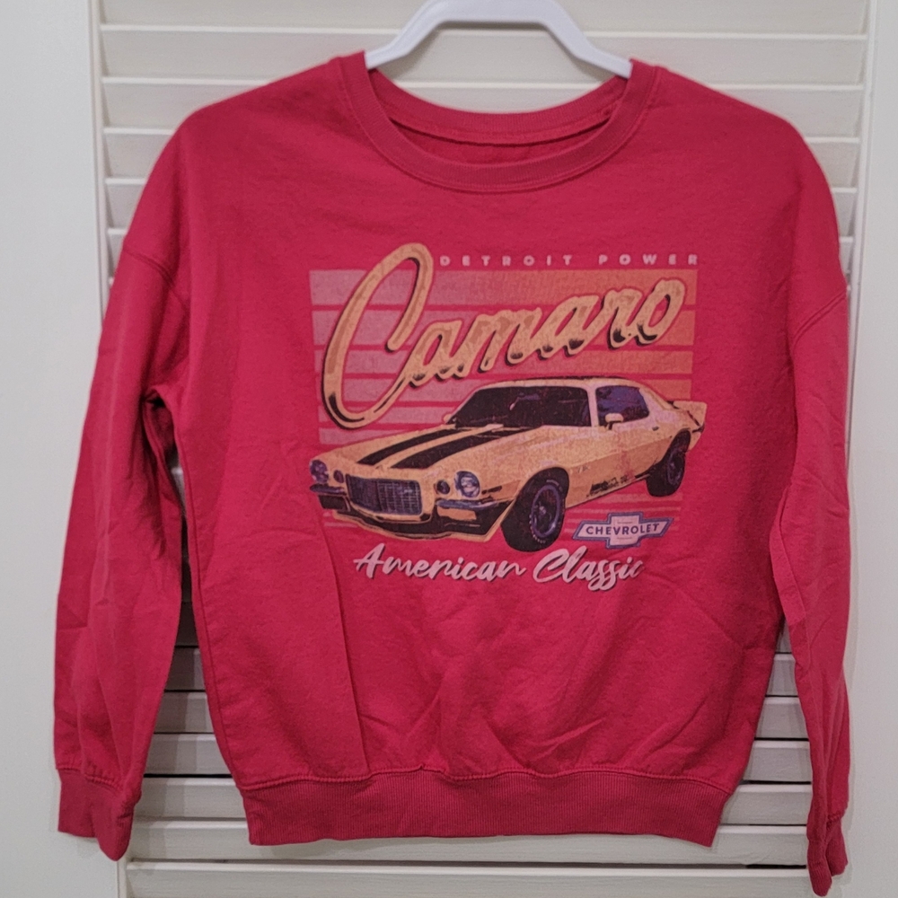 Camaro Car Sweatshirt Pink Top Womens Size XSmall Top Long Sleeves Classic Car